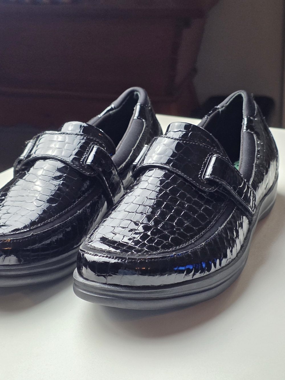 Apex Mens 10 Black Patent Leather Croc-Texture Slip-On Dress Loafers